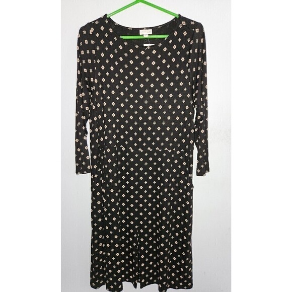 J. Jill Geometric Print Jersey Knit Shirt Dress Pockets Large Black Red - Picture 1 of 6